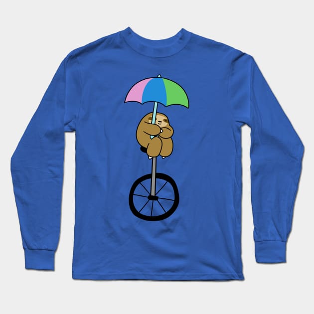 Umbrella Unicycle Sloth Long Sleeve T-Shirt by saradaboru